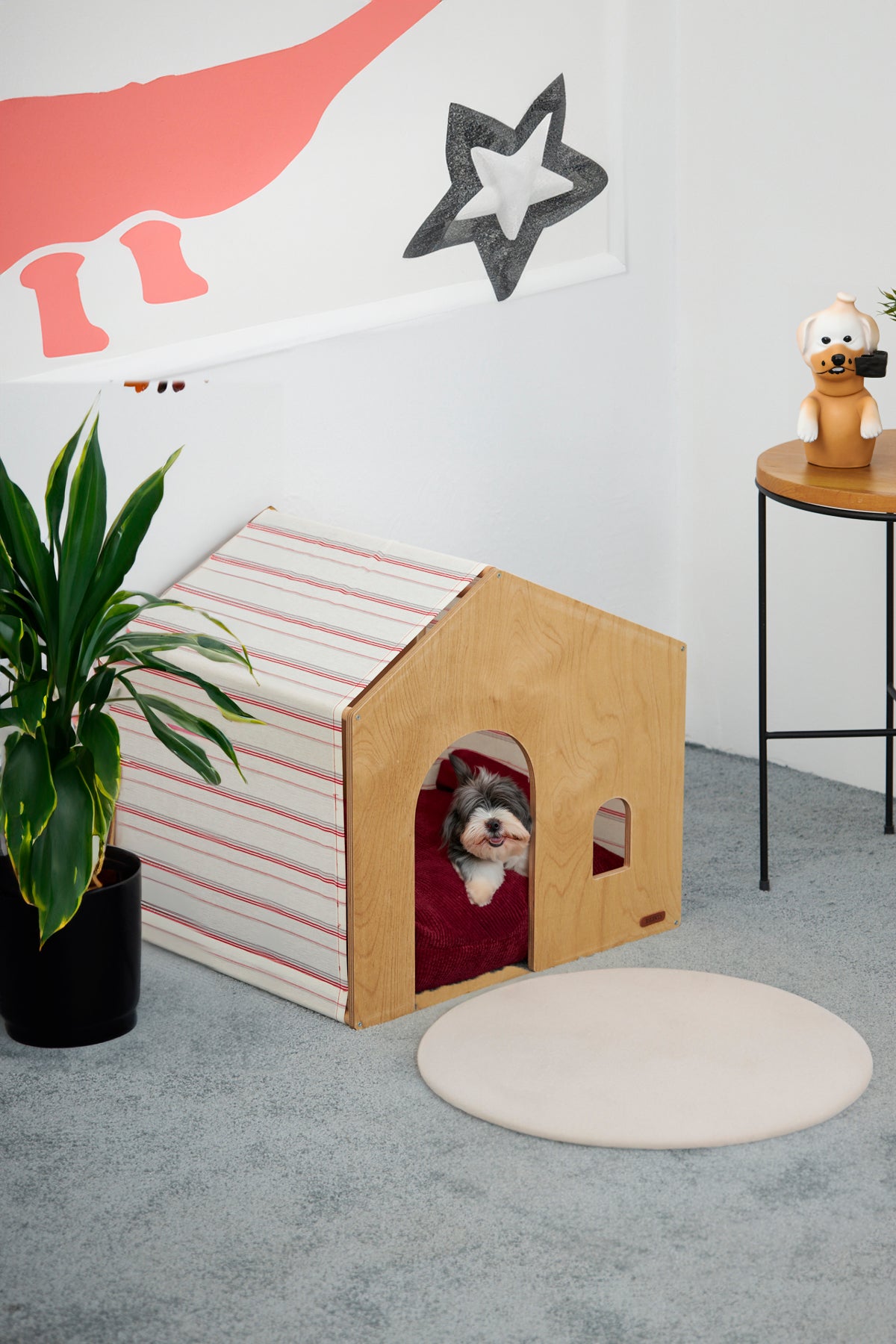 Demonte Ahşap Hava Alabilen Değiştirilebilir Kumaş Kedi ve Köpek Evi