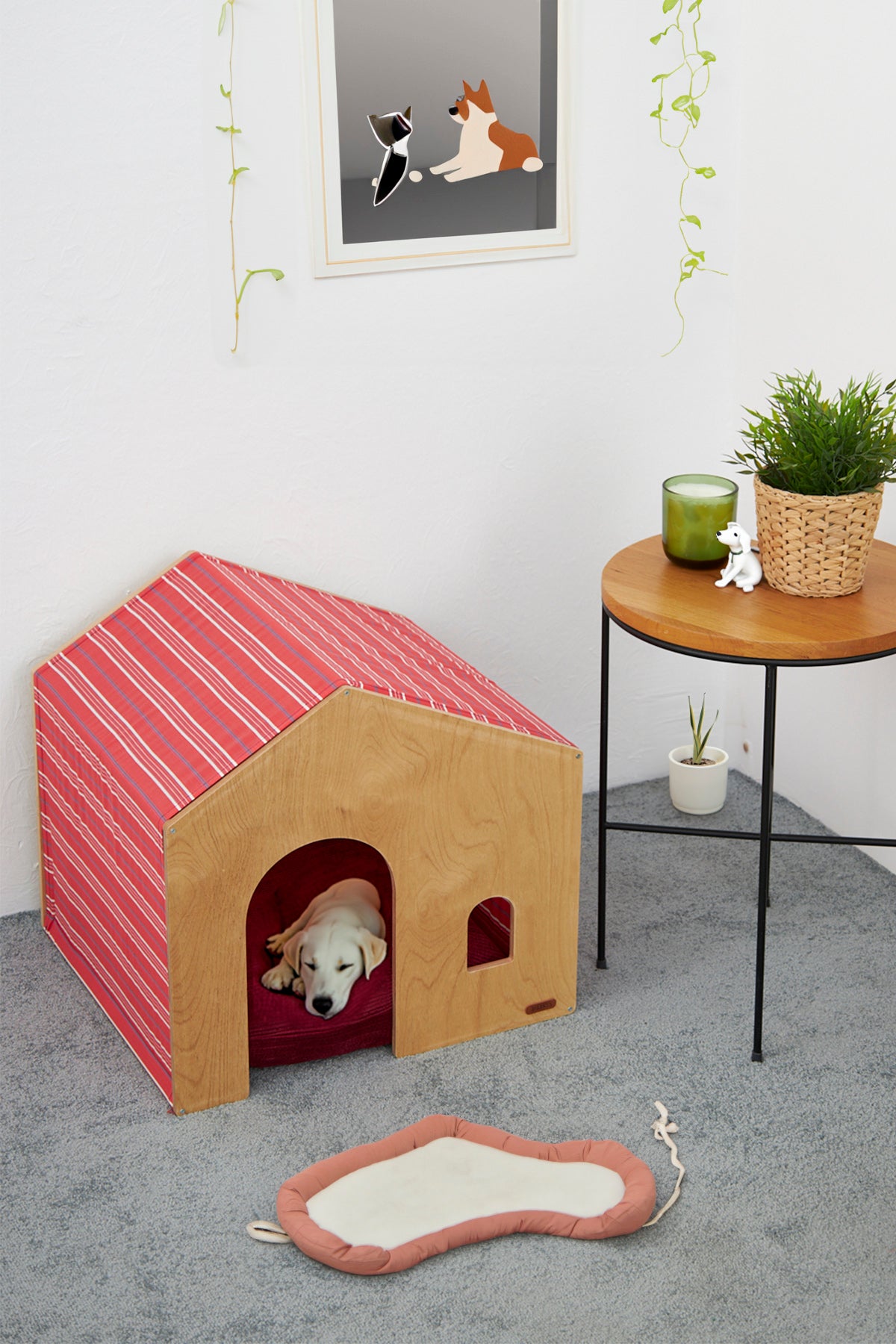Demonte Ahşap Hava Alabilen Değiştirilebilir Kumaş Kedi ve Köpek Evi Bordo