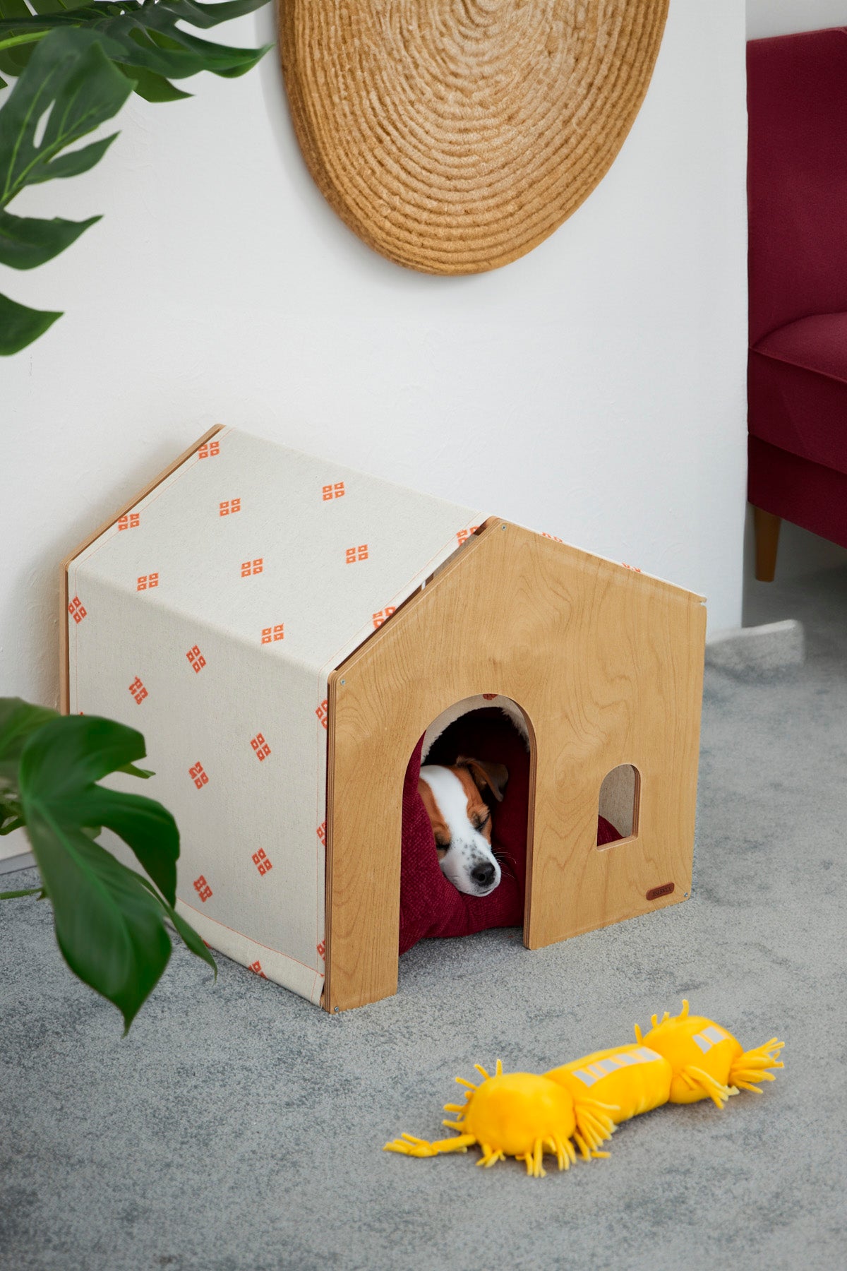 Demonte Ahşap Hava Alabilen Değiştirilebilir Kumaş Kedi ve Köpek Evi Turuncu