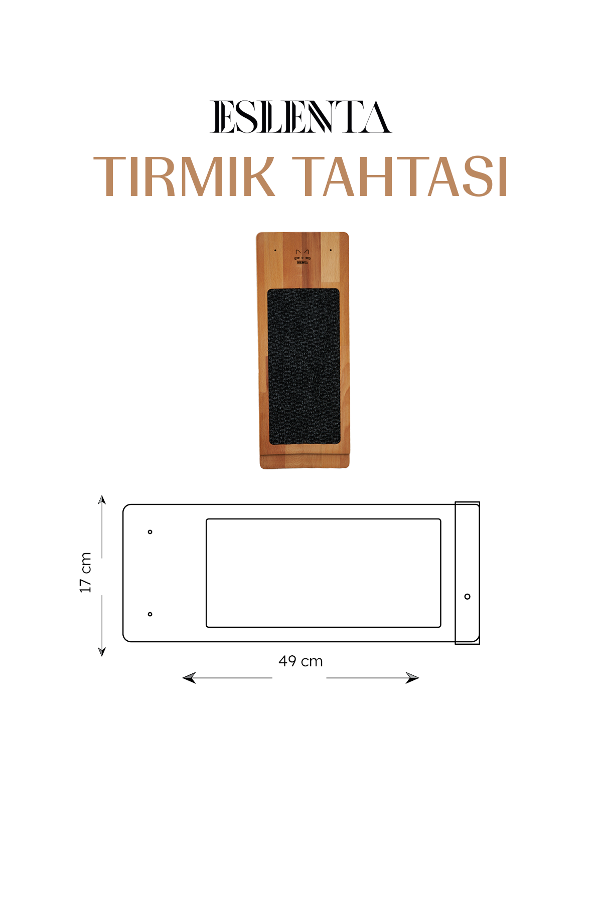 Duvara Monte Masif Ahşap Doğal Kedi Tırmalama Tahtası Siyah